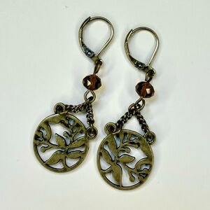 🧚🏻‍♀️ Bronze Tree Earrings with Amber faceted crystal